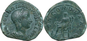 Gordian III (238-244). AE Sestertius, Rome mint, 240 AD. Obv. IMP GORDIANVS PIVS FEL AVG. Laureate, draped and cuirassed bust right. Rev. CONCORDIA AV...
