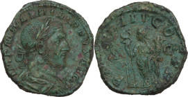 Philip I (244-249). AE Sestertius, Rome mint, 246 AD. Obv. IMP M IVL PHILIPPVS AVG. Laureate, draped and cuirassed bust right. Rev. P M TR P III COS P...