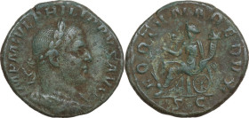 Philip I (244-249). AE Sestertius. Rome mint. Obv. IMP M IVL PHILIPPVS AVG. Laureate, draped and cuirassed bust right. Rev. FORTVNA REDVX SC. Fortuna ...