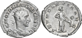 Trajan Decius (249-251). AR Antoninianus, Rome mint. Obv. IMP C M Q TRAIANVS DECIVS AVG. Radiate and cuirassed bust right. Rev. ABVNDANTIA AVG. Abunda...