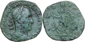 Trajan Decius (249-251). AE Sestertius,. Obv. IMP C M Q TRAIANVS DECIVS AVG. Laureate and cuirassed bust right. Rev. VICTORIA AVG SC. Victoria running...