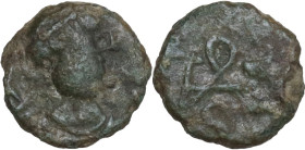 Ostrogothic Italy, Theodahad (534-536). AE Nummus (or 2 1/2 Nummi). Pseudo-Imperial Coinage. In the name of Justinian I, 534-536. Rome mint. Obv. Pear...
