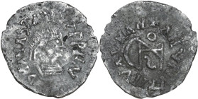 The Gepids in Sirmium. Imitative Fourrée (?) Quarter Siliqua in the name of Anastasius I (491-518). Obv. DN AИASTASIVS F PII ΛV. Pearl-diademed and cu...