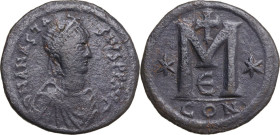 Anastasius I (491-518). AE Follis, Constantinople mint, struck 512-517 AD. Obv. D N ANASTA-SIVS PP AVG. Diademed and draped bust right. Rev. Large M; ...