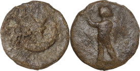 The Roman Empire. PB Tessera. D/ Lunar crescent with star. R/ Victory (?) standing left. PB. 3.55 g. 16.00 mm.