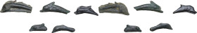 Skythia, Olbia. Multiple lot of five (5) AE dolphin shaped proto-money. 5th century BC.