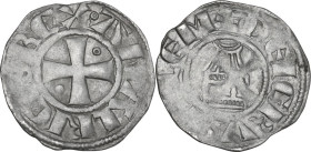 Jerusalem. Amaury (1163-1174). BI Denier. Obv. Patent cross with annulets in the second and the third quarters. Rev. Church of the Holy Sepulcre. Mall...
