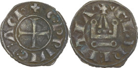 Frankish Greece, Achaea. William of Villehardouin (1245-1278). BI Denier Tournois, Corinth mint (?). Malloy 10; Schl. pl. XII, 12. BI. 0.85 g. 18.50 m...
