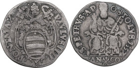 Ancona. Paolo IV (1555-1559) Giampietro Carafa. Testone 1557. CNI 11; M. 28; Berm. 1045; Villoresi 264. AG. 9.09 g. 30.00 mm. qBB.