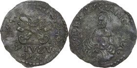 Ancona. Pio V (1566-1572), Antonio Michele Ghislieri. Quattrino. CNI 24; M. 37; Berm. 1108; Villoresi 278. MI. 0.62 g. 17.00 mm. qSPL.