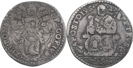 Ancona. Gregorio XIII (1572-1585), Ugo Boncompagni. Testone. CNI 195; M. 236; Berm. 1218; Villoresi 297. AG. 9.15 g. 29.50 mm. Patina riposata. qBB/BB...