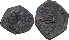 Bari. Ruggero II (1105-1154). Follaro, datato 545 AH (1150-1151). D/ Madonna orante; ai lati, MP - ΘV (Μητηρ Θεοu, Madre di Dio). R/ Legenda cufica di...