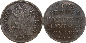 Bologna. Pio VI (1775-1799), Giovanni Angelo Braschi. Quattrino. CNI 350; M. 301a; Berm. 3085; Chim. 1182. CU. 1.82 g. 21.00 mm. RRR. Tipologia rariss...