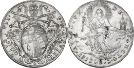 Bologna. Pio VII (1800-1823), Barnaba Chiaramonti. Scudo romano 1818 A. XVIII. Pag. (decimali) 87; MIR (Stato Pontificio IIII) 3057/3. AG. 26.18 g. 39...