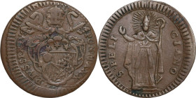 Foligno. Pio VI (1775-1799), Giovanni Angelo Braschi. Quattrino. CNI 38/39; M. 350; Berm. 3105. CU. 2.80 g. 21.00 mm. RRR. Rarissimo. BB.