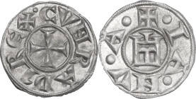 Genova. Repubblica (1139-1339). Denaro. CNI 1/69; MIR (Piem. Sard. Lig. Cors.) 16. MI. 0.82 g. 16.00 mm. Patina di monetiere. SPL.