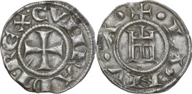 Genova. Repubblica (1139-1339). Denaro. CNI 1/69; MIR (Piem. Sard. Lig. Cors.) 16. MI. 0.70 g. 15.00 mm. NC. Spinetta nel terzo quadrante. BB+.