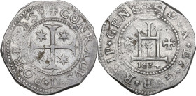 Genova. Dogi Biennali (1528-1797), II fase (1541-1637). Mezzo scudo 1634 sigle IB SVS. CNI 10/13; MIR (Piem. Sard. Lig. Cors.) 226/19. AG. 19.20 g. 35...
