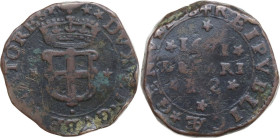 Genova. Dogi Biennali (1528-1797), III fase (1637-1797). Da 12 denari o soldo 1671, sigle ISS. CNI 25/28; MIR (Piem. Sard. Lig. Cors.) 349/2. CU. 9.35...