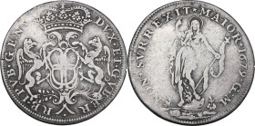 Genova. Dogi Biennali (1528-1797), III fase (1637-1797). Da 2 lire 1679, sigle GLM. CNI 19/20; MIR (Piem. Sard. Lig. Cors.) 314/6. AG. 9.94 g. 32.00 m...