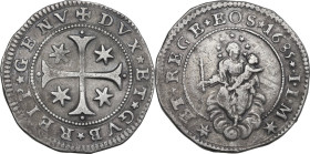Genova. Dogi Biennali (1528-1797), III fase (1637-1797). Mezzo scudo stretto 1685 sigle ILM. CNI 9/10; MIR (Piem. Sard. Lig. Cors.) 297/36. AG. 18.75 ...