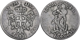 Genova. Dogi Biennali (1528-1797), III fase (1637-1797). Lira 1745 sigle OM. CNI 1/3; MIR (Piem. Sard. Lig. Cors.) 323/1. AG. 4.43 g. 24.50 mm. qBB/BB...
