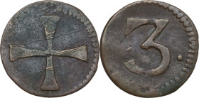 Genova. Dogi Biennali (1528-1797), III fase (1637-1797). Da 3 denari (1752). CNI 2/3; MIR (Piem. Sard. Lig. Cors.) 363. CU. 1.03 g. 14.50 mm. Graffi a...