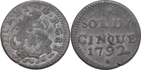 Genova. Dogi Biennali (1528-1797), III fase (1637-1797). Da 5 soldi 1792. CNI 21/22; MIR (Piem. Sard. Lig. Cors.) 340/1. MI. 3.89 g. 21.00 mm. BB.