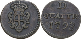 Genova. Dogi Biennali (1528-1797), III fase (1637-1797). Da 4 denari 1793. CNI 31/32; MIR (Piem. Sard. Lig. Cors.) 360/1. CU. 1.51 g. 17.00 mm. BB.