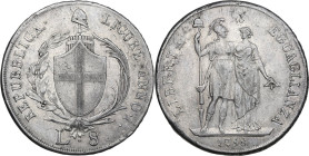 Genova. Repubblica Ligure (1798-1805). Da 8 lire 1798 A. I. CNI 10; MIR (Piem. Sard. Lig. Cors.) 379/1. AG. 33.13 g. 41.00 mm. R. Leggera patina dai r...