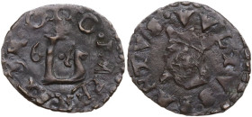 Lucca. Repubblica (1369-1799). Quattrino 1566 (?). Cf. MIR (Toscana, zecche) 183. MI. 0.73 g. 17.00 mm. Il secondo millesimo è di difficile interpreta...