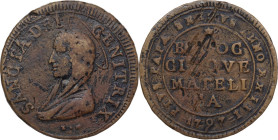 Matelica. Pio VI (1775-1799). Madonnina da 5 baiocchi 1797. Muntoni 372. AE. 12.75 g. 31.00 mm. Opus: Tommaso Mercandetti. RR. Molto rara. Tracce di p...