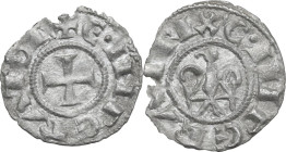 Messina. Enrico VI di Svevia (1191-1196). Mezzo denaro. Sp. -; Travaini 1993 4a; D'Andrea 43. MI. 0.26 g. 13.00 mm. RR. Tipologia con aquila senza pen...