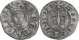 Messina. Enrico VI di Svevia (1194-1197) col figlio Federico. Denaro. Sp. 32 var; Travaini 1993 8 var; D'Andrea 51. MI. 0.65 g. 15.00 mm. Esemplare co...