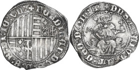 Napoli. Ferdinando I d'Aragona (1458-1494). Carlino con sigla M alla sinistra del Re, Antonio Miroballo maestro di zecca. P/R 21d; MIR (Napoli) 72/4. ...
