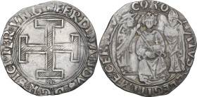 Napoli. Ferdinando I d'Aragona (1458-1494). Coronato sigla M, Antonio Miroballo maestro di zecca. P/R 12b; MIR (Napoli) 66/3. AG. 3.89 g. 27.00 mm. BB...