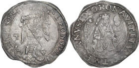 Napoli. Alfonso II d'Aragona (1494-1495). Coronato con sigla T, Gian Carlo Tramontano maestro di zecca. P/R 3a; MIR (Napoli) 89/1. AG. 3.99 g. 27.00 m...
