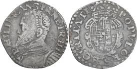 Napoli. Filippo II di Spagna (1556-1598). Tarì con sigle IBR, Giovan Battista Ravaschieri maestro di zecca. P/R 13; MIR (Napoli) 163/3. AG. 5.67 g. 27...