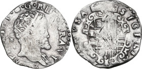 Napoli. Filippo II di Spagna (1556-1598). Tarì con sigle IAF/CI, Giovanni Antonio Fasulo maestro di zecca e Gaspare Giuno maestro di prova. P/R 29e; M...