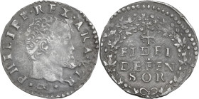 Napoli. Filippo II di Spagna (1554-1598). Carlino con sigla GR (Germano Ravaschieri maestro di zecca). P/R 39c bis; MIR (Napoli) 182/4. AG. 2.93 g. 23...