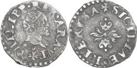 Napoli. Filippo II di Spagna (1556-1598). Mezzo carlino o zanetta con sigla GR VP, Germano Ravaschieri maestro di zecca e Vincenzo Porzio maestro di p...
