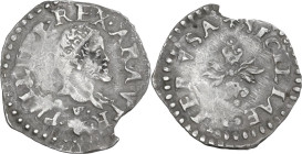Napoli. Filippo II di Spagna (1556-1598). Mezzo carlino o zanetta con sigla GR VP, Germano Ravaschieri maestro di zecca e Vincenzo Porzio maestro di p...
