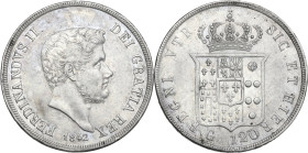 Napoli. Ferdinando II di Borbone (1830-1859). 120 grana o piastra 1842. P/R 67; MIR (Napoli) 501/2. AG. 27.47 g. 37.00 mm. L'esemplare presenta ancora...