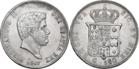 Napoli. Ferdinando II di Borbone (1830-1859). 120 Grana o piastra 1847. P/R 72; MIR (Napoli) 501/7. AG. 27.46 g. 37.00 mm. BB/BB+.