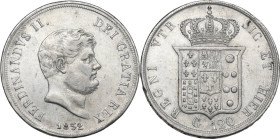 Napoli. Ferdinando II di Borbone (1830-1859). 120 grana o piastra 1852. P/R 81; MIR (Napoli) 503/1. AG. 27.44 g. 37.00 mm. Segnetti. qBB/BB.