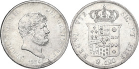 Napoli. Ferdinando II di Borbone (1830-1859). Piastra o 120 Grana 1854. P/R 83; MIR (Napoli) 503/3. AG. 27.42 g. 37.00 mm. qBB/BB.