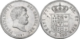 Napoli. Ferdinando II di Borbone (1830-1859). Piastra o 120 Grana 1857. P/R 86; MIR (Napoli) 503/6. AG. 27.47 g. 37.00 mm. Il decimale 7 è più alto ri...