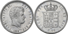 Napoli. Ferdinando II di Borbone (1830-1859). Mezza piastra o 60 grana 1856. P/R 110; MIR (Napoli) 507/9. AG. 13.64 g. 31.00 mm. Cifra 6 ribattuta su ...