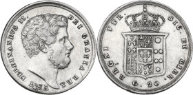 Napoli. Ferdinando II di Borbone (1830-1859). 20 grana 1855. P/R 137; MIR (Napoli) 509/16. AG. 4.60 g. 21.50 mm. Tracce di lucidatura. BB+.