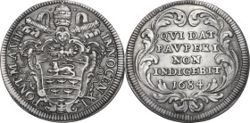 Roma. Innocenzo XI (1676-1689), Benedetto Odescalchi. Giulio A. VIII 1684. CNI 76; M. 159; Berm. 2115. AG. 2.97 g. 26.00 mm. Bel BB+.